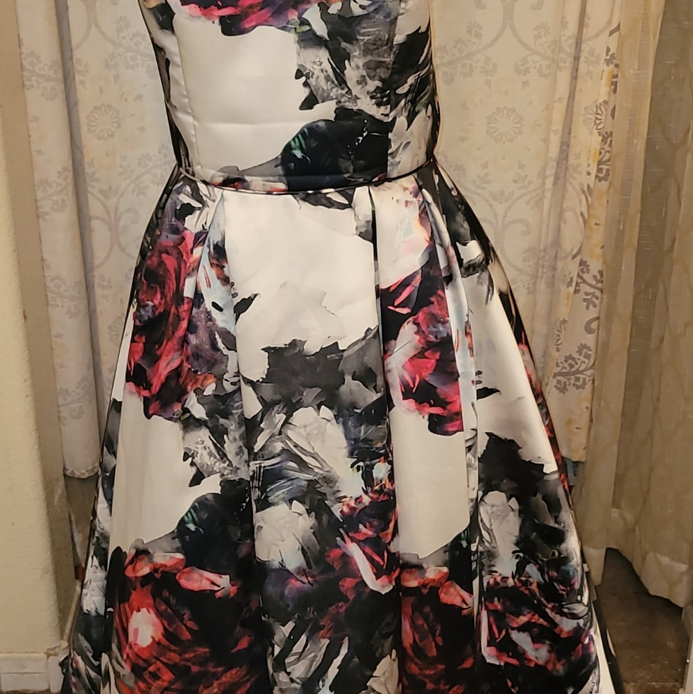 Strapless Floral Print Gown